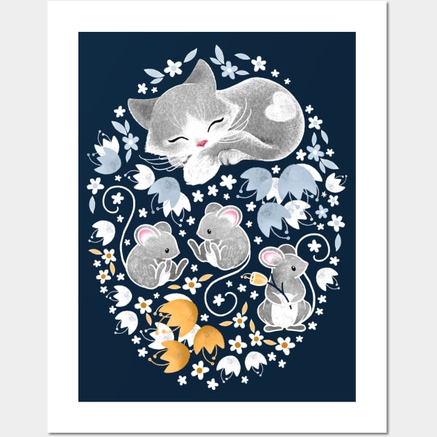 Cozy Cat and Mice Wall Art by PerrinLeFeuvre